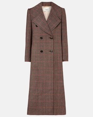 Chloé Checked Double-Breasted Virgin Wool Coat - Brown
