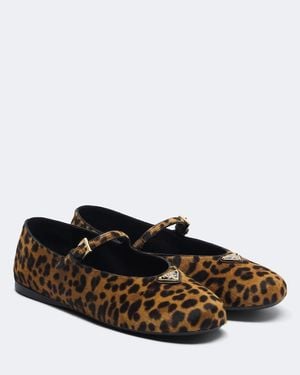 Prada Leopard-Print Calf Hair Mary Jane Flats - Brown