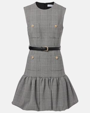 Self-Portrait Belted Prince Of Wales Check Minidress - Grey