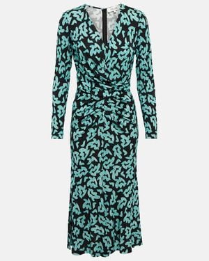 Diane von Furstenberg Printed Ruched Midi Dress - Green
