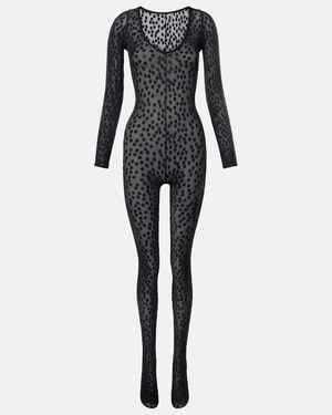 Wolford Sweet Dots Polka-Dot Sheer Catsuit - Black