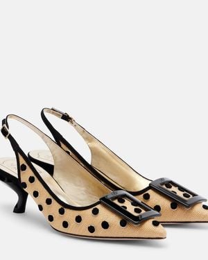 Roger Vivier Virgule Polka-Dot Canvas Slingback Court Shoes - Metallic