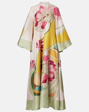 La DoubleJ Magnifico Floral Silk Twill Maxi Dres - White