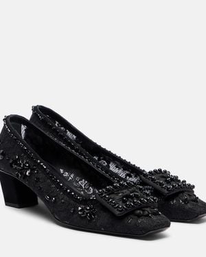 Roger Vivier Belle Vivier Embellished Lace Court Shoes - Black