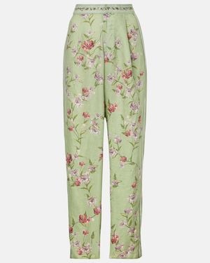 Agua Bendita Florecer Honeysuckle Linen Wide-Leg Trousers - Green