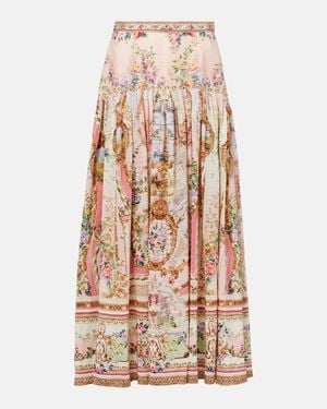 CAMILLA Gathered Linen And Silk Maxi Skirt - Natural