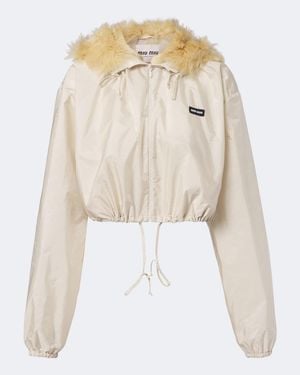 Miu Miu Chaqueta Cropped Con Capucha Y Borrego - Neutro
