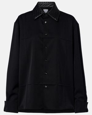 Bottega Veneta Intrecciato Leather-Trimmed Wool Shirt - Black