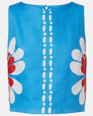 Cala De La Cruz Avelino Floral Linen Top - Blue