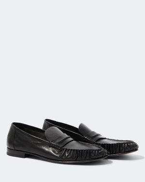 The Row Theo Leather Penny Loafers - Black