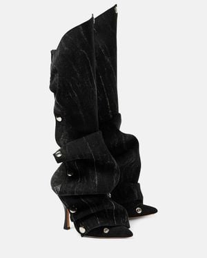 Y. Project Snap Denim Knee-High Boots - Black