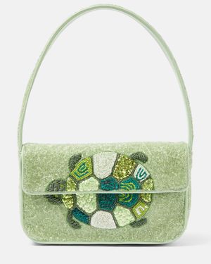 STAUD Tommy Beaded Shoulder Bag - Green
