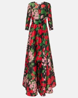Carolina Herrera Floral Silk Gazar Gown - Red