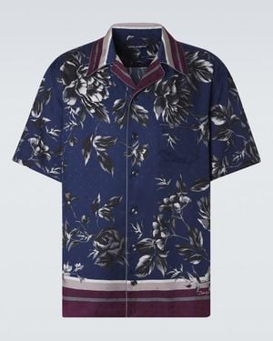 Dolce & Gabbana Printed Silk Bowling Shirt - Blue