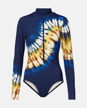 ALÉMAIS Martine Draped Printed Rashguard Top - Blue