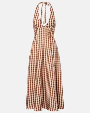 Faithfull the Brand Marais Gingham Halterneck Linen Midi Dress - Metallic
