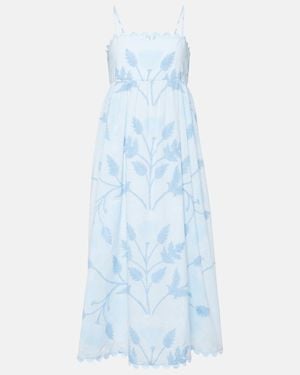 Juliet Dunn Scalloped Floral Cotton Midi Dress - Blue