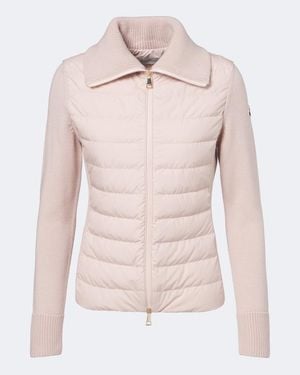 Moncler Down-Paneled Virgin Wool Cardigan - Pink