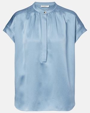 Vince Gathered Silk Satin Blouse - Blue