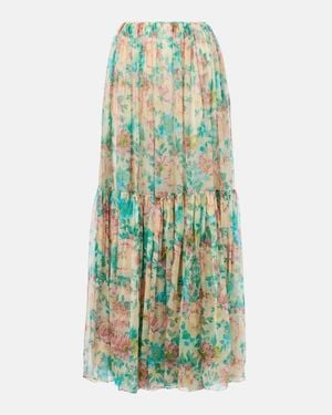 Chloé Floral Silk Muslin Maxi Skirt - Green