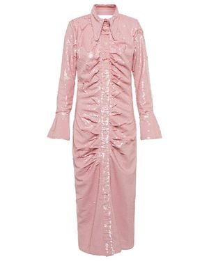 Ganni Sequined Shirt Dress - Pink