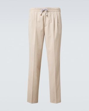 Brunello Cucinelli Cotton Corduroy Tapered Trousers - Natural