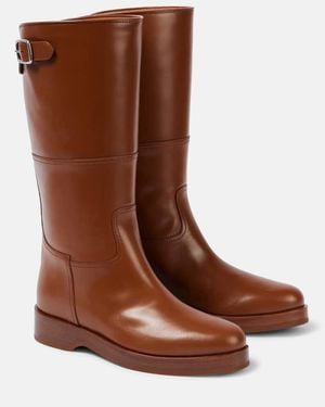 Loro Piana Lupo Leather Knee-High Boots - Brown