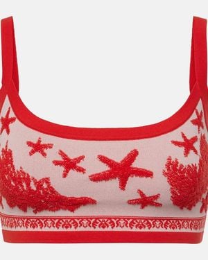 Versace Cotton-Blend Jacquard Crop Top - Red