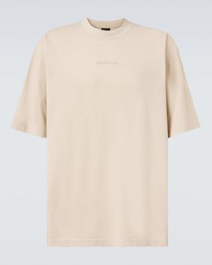 Balenciaga Logo Cotton Jersey T-Shirt - Natural