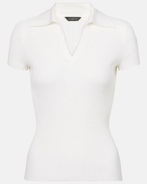 Balenciaga Ribbed-Knit Wool-Blend Polo Jumper - White