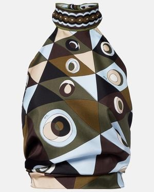 PUCCI Occhi Halterneck Open-Back Silk Twill Top - Multicolour