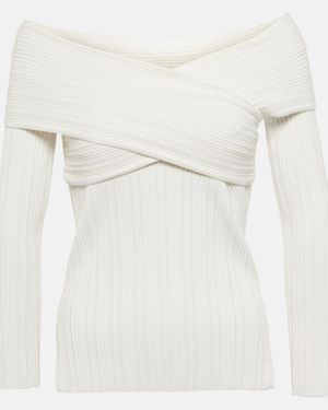 Veronica Beard Yesenia Ribbed-Knit Off-Shoulder Top - White