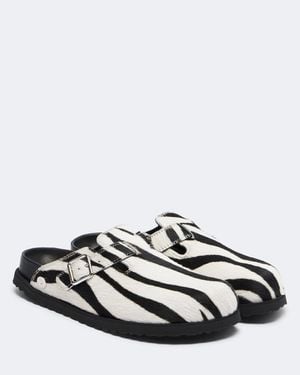 Birkenstock Boston Zebra-Print Calf Hair Clogs - White
