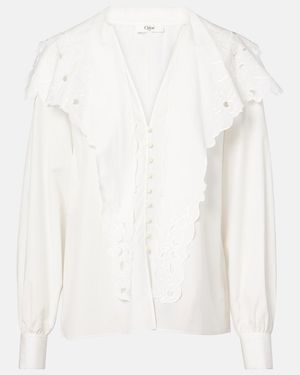 Chloé Broderie Anglaise Cotton Poplin Blouse - White