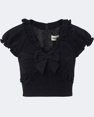 ShuShu/Tong Embellished Ruffled Cotton-Blend Top - Black
