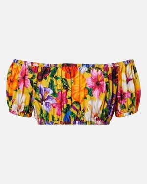 Dolce & Gabbana Floral Off-Shoulder Cotton Crop Top - Orange