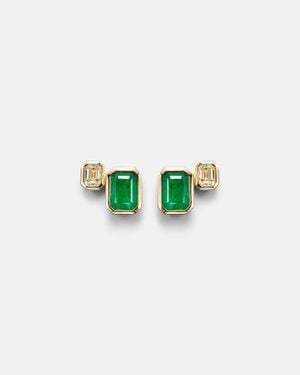 SHAY Ohrringe Two Step Aus 18Kt Gelbgold Mit Diamanten Und Smaragden - Grün