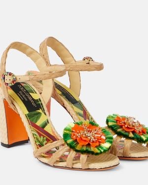 Dolce & Gabbana 90 Embellished Raffia Sandals - Metallic