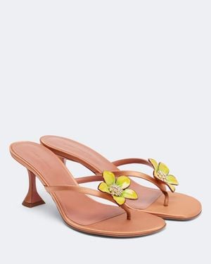 AMINA MUADDI Vittoria Embellished Satin Thong Sandals - Pink