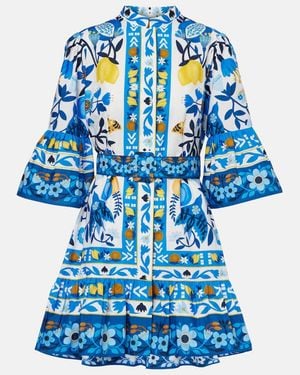 FARM Rio Floral Cotton Minidress - Blue