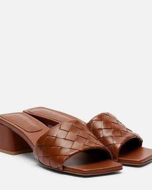 Bottega Veneta Parco Intrecciato Leather Mules - Brown