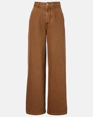 Ami Paris Cotton Twill Wide-Leg Pants - Brown
