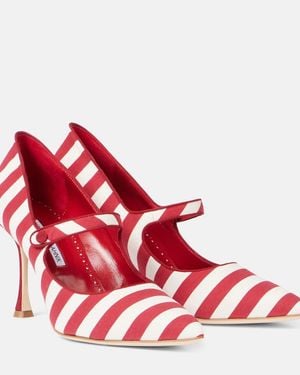 Manolo Blahnik Campari Striped Mary Jane Court Shoes - Red