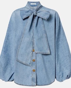 Zimmermann Indra Tie-Neck Denim Blouse - Blue
