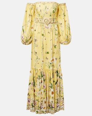 CAMILLA Floral Linen And Silk Corset Dress - Yellow