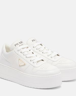 Prada Downtown Bold Leather Platform Trainers - White