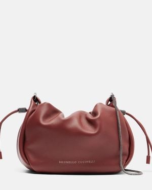 Brunello Cucinelli Mellow Mini Leather Crossbody Bag - Red