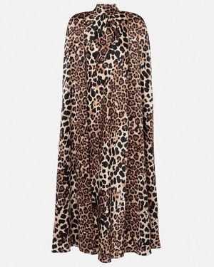 Rodarte Leopard-Print Caped Silk Charmeuse Gown - Multicolour