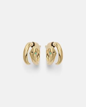 Ileana Makri Pendientes Spiral Cobra De Oro De 18 Ct Con Esmeraldas - Blanco