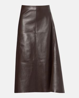 The Row Hedora Leather Midi Skirt - Brown